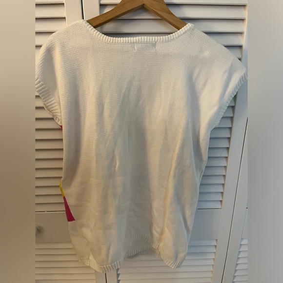 Tissage Sweater Vest Sz L Pink Black Yellow White Cotton Sleeveless Vintage 80s - Picture 4 of 5